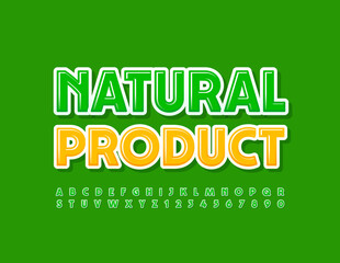 Vector eco emblem Natural Product. Green glossy Font. Modern Alphabet Letters and Numbers set