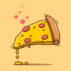 Pizza slice flat art illustration, Pizza slice with cheese and pepperoni illustration