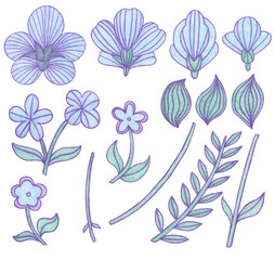 Decorative ornamental Blue Simple flowers in Russian style isolated on white background