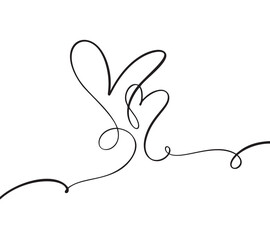 Flourish vintage Vector divider Valentines Day Hand Drawn Calligraphic two Heart. Calligraphy illustration. Holiday Design element valentine. Icon love decor for web, wedding and print