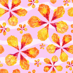 floral seamless pattern with hibiscus petals on pink background