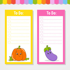 To do list for kids. Empty template. The rectangular shape. Isolated color vector illustration. Funny character. Cartoon style. For the diary, notebook, bookmark.