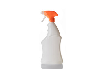 Plastic bottle. Clear water shampoo blank cap isolated on white. Mineral cosmetic soap spray on...