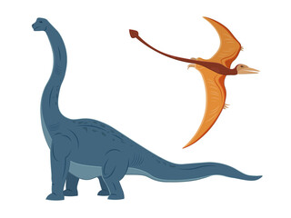 Set of funny dinosaurs for print. Vector template for design. Cute dinosaurs icon collection. Colored predators and herbivores.