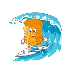 straw roll surfing character. cartoon mascot vector
