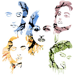 Four seasons women face silhouettes abstract design. Vector