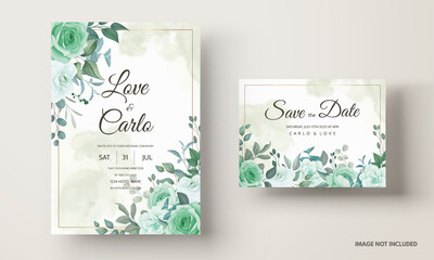 Wedding invitation set template with greenery floral