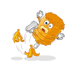 straw roll slipped on banana. cartoon mascot vector