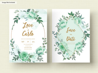 Wedding invitation set template with greenery floral