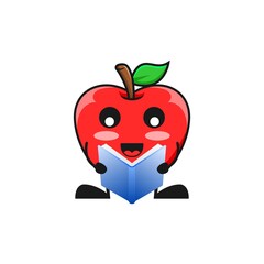vector illustration of cute apple fruit education or character reading book. cute apple fruit Concept White Isolated. Flat Cartoon Style Suitable for Landing Page, Banner, Flyer, Sticker.