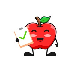 vector illustration of cute apple fruit medical or character with correct sign. cute apple fruit Concept White Isolated. Flat Cartoon Style Suitable for Landing Page, Banner, Flyer, Sticker.