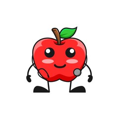 vector illustration of cute apple fruit medical or character with stethoscope. cute apple fruit Concept White Isolated. Flat Cartoon Style Suitable for Landing Page, Banner, Flyer, Sticker.