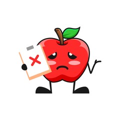 vector illustration of cute apple fruit medical or character wrong sign. cute apple fruit Concept White Isolated. Flat Cartoon Style Suitable for Landing Page, Banner, Flyer, Sticker.