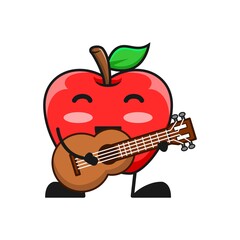 vector illustration of cute apple fruit music or character playing guitar. cute apple fruit Concept White Isolated. Flat Cartoon Style Suitable for Landing Page, Banner, Flyer, Sticker.