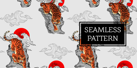 tiger seamless pattern japan tattoo style