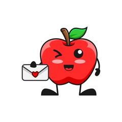 vector illustration of cute apple fruit valentine or character holding mail love. cute apple fruit Concept White Isolated. Flat Cartoon Style Suitable for Landing Page, Banner, Flyer, Sticker.