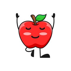 vector illustration of cute apple fruit meditation or character hands up. cute apple fruit Concept White Isolated. Flat Cartoon Style Suitable for Landing Page, Banner, Flyer, Sticker.