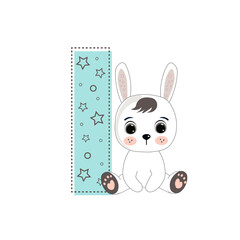 Letter I and a cute cartoon rabbit. Perfect for greeting cards, party invitations, posters, stickers, pin, scrapbooking, icons. Fashion style
