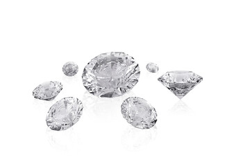 Group of dazzling diamond on white background. 3D render