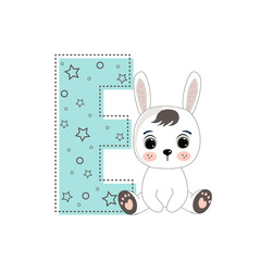 Letter E and a cute cartoon rabbit. Perfect for greeting cards, party invitations, posters, stickers, pin, scrapbooking, icons. Fashion style