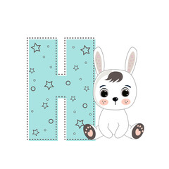 Letter H and a cute cartoon rabbit. Perfect for greeting cards, party invitations, posters, stickers, pin, scrapbooking, icons. Fashion style
