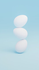Background with white easter eggs in a stack formation. Holiday season concept backdrop. 3D Rendering