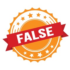 FALSE text on red orange ribbon stamp.