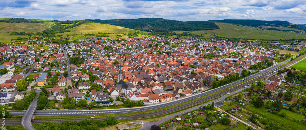 Wall mural Aeriel view of the city Thüngersheim am Main in Germany on a sunny spring day.