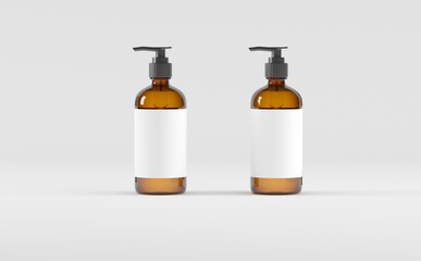 Amber Glass Bottle- Cosmetic - Soap Dispenser- Pump - Mockup 3D illustration