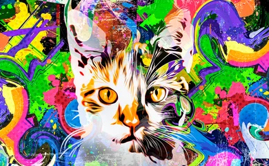 Foto auf Glas  hand drawn cat with colorful splashes © reznik_val