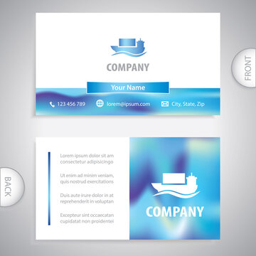 Business Card Template. Cargo Container Ship. Transport And Logistics Freight Centers For Export And Import. Concept For Business And Commerce.