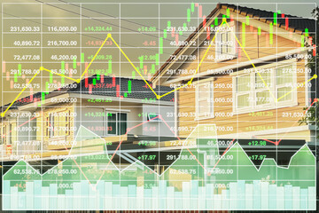 Stock financial index data background of home business mortgage insurance and construction industry...