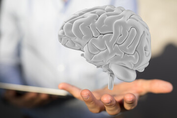 3d rendering of human brain on technology background