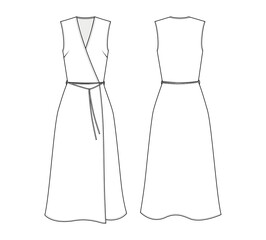 Fashion technical drawing of wrapped sleeveless dress