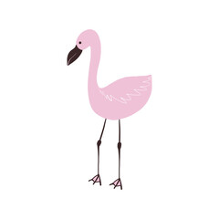 Pink flamingo doodle vector. Hand drawn stock illustration. Isolated on white background. Children's theme