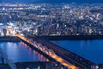 Deurstickers 夕暮れの夜景 大阪 © 雄祐 岡山