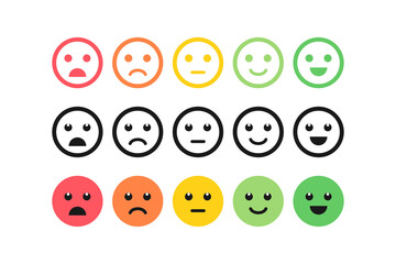Feedback concept emoticon flat design icon set. Rank, level of satisfaction rating