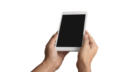 Hands holding  tablet touch computer gadget with  screen