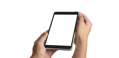 Hands holding  tablet touch computer gadget with  screen