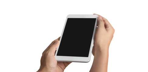 Hands holding  tablet touch computer gadget with  screen
