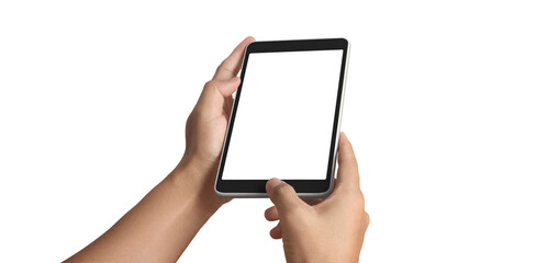 Hands holding  tablet touch computer gadget with  screen
