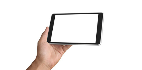 Hands holding  tablet touch computer gadget with  screen