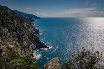 Beautiful seascape . View from the way to Vernazza village in Cinque Terre on the Italian Riviera
