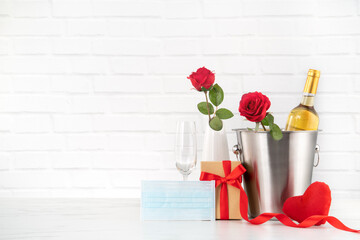 Valentine's Day celebration with face mask protection concept