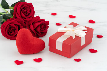 Valentine's Day design concept background with rose flower and gift box.