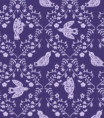 FLoral bird silhouettes seamless pattern. Vector scandinvian design