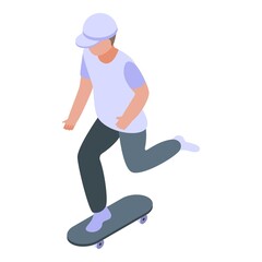 Boy skateboarding icon. Isometric of boy skateboarding vector icon for web design isolated on white background