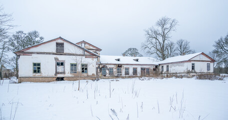 Fototapeta na wymiar old manor in winter time, europe, estonia