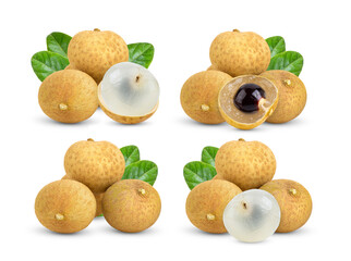 Longan  with leaf isolated on white