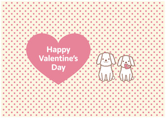 もふもふ犬2匹とバレンタインのイラスト